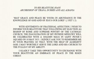 Fortlumturisë Së Tij, Joanit Kryepiskopit Të Tiranës, Durrësit Dhe Gjithë Shqipërisë Fortlumturisë Së Tij, Joanit Kryepiskopit Të Tiranës, Durrësit Dhe Gjithë Shqipërisë