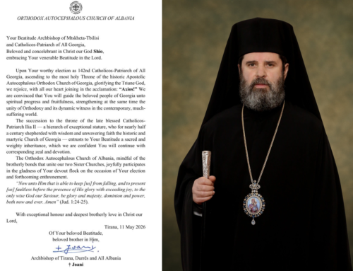 Fortlumturia e Tij, Joani, i dërgon letër urimi Patriarkut të ri të Gjeorgjisë, Shio, me rastin e zgjedhjes së tij. Kisha Orthodhokse Autoqefale e Shqipërisë drejtuar Patriarkut Katholik të të Gjithë Gjeorgjisë.