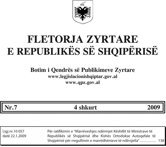 Marveshja ndërmjet këshillit të ministrave të Republikës së Shqipërisë dhe Kishës Ortodokse Autoqefale të Shqipërisë për rregullimin e marrëdhënieve të ndërsjellta.