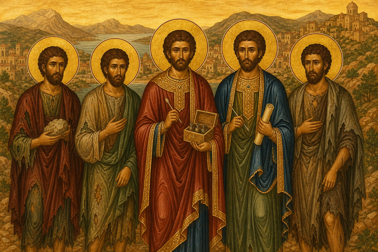 Anargjendët Kozma e Damian, arabë, dhe tre vëllezërit e tyre dëshmorë: Leonti, Anthimi dhe Efprepi (Eftropi)